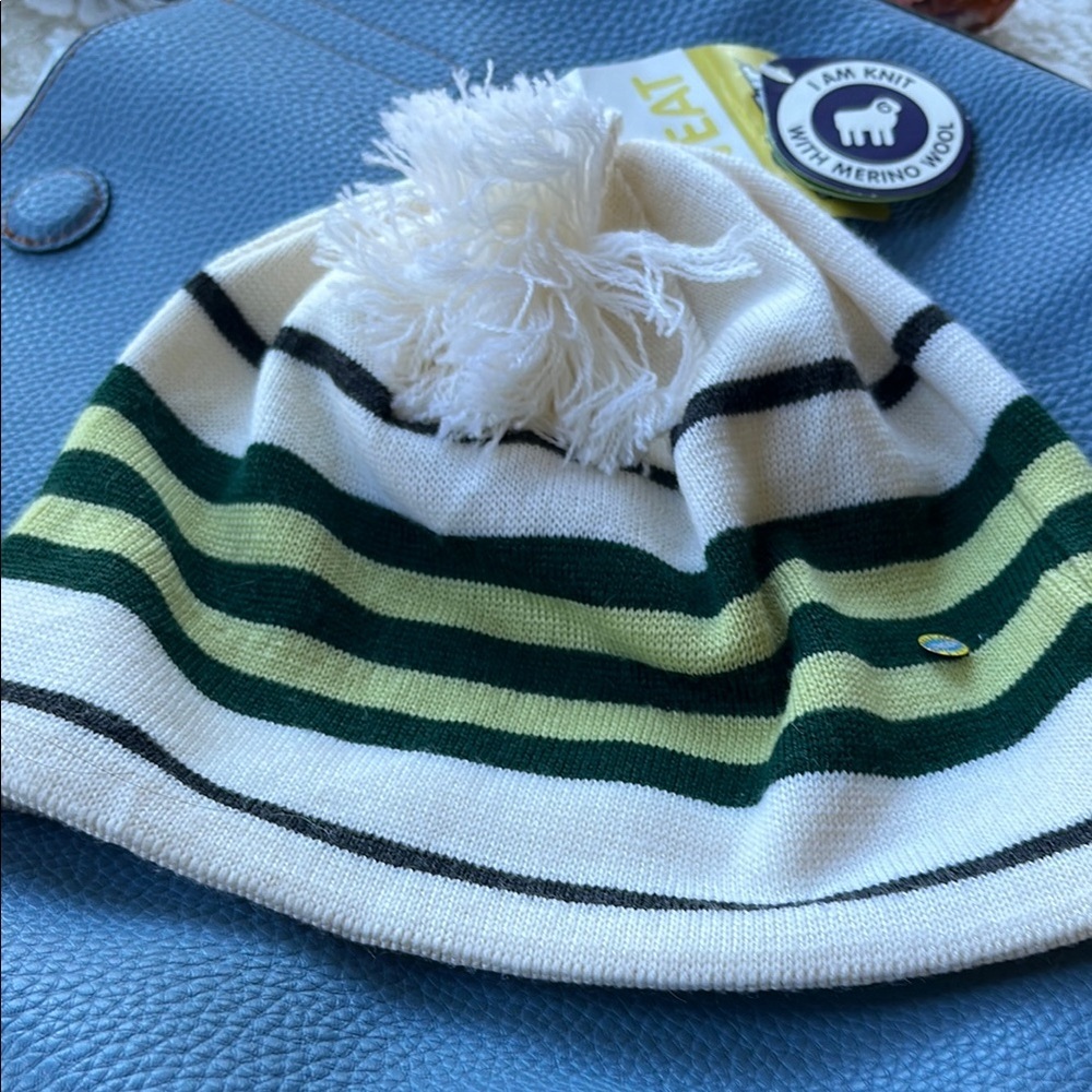 Striped Knit Beanie with Pom Pom